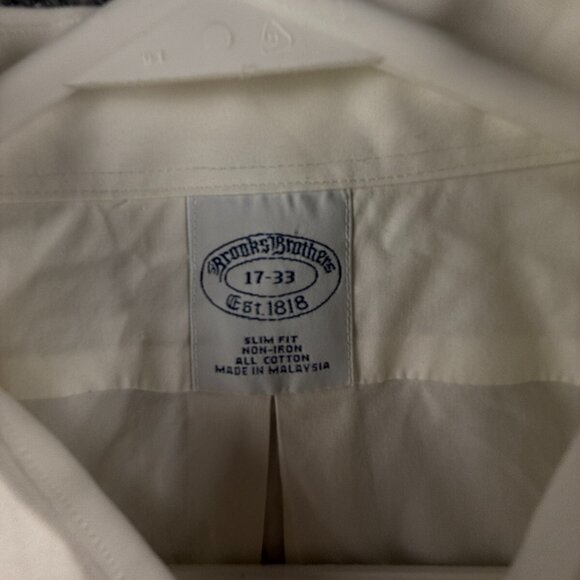 Brooks Brothers White Long Sleeve 17 33 Slim Fit Non Iron Button Up Shirt *** - Picture 8 of 16